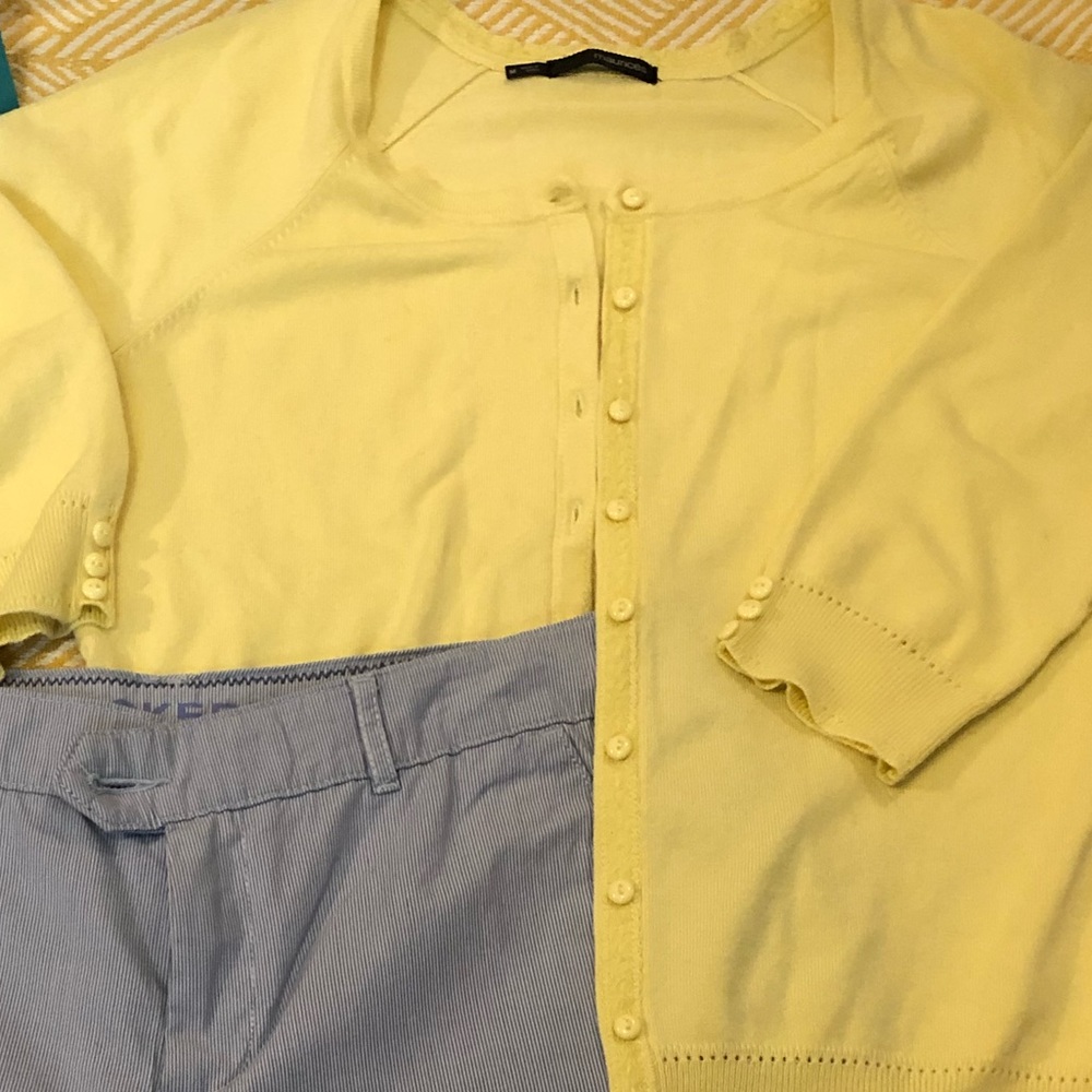 Yellow 3/4 sleeve button up cardigan